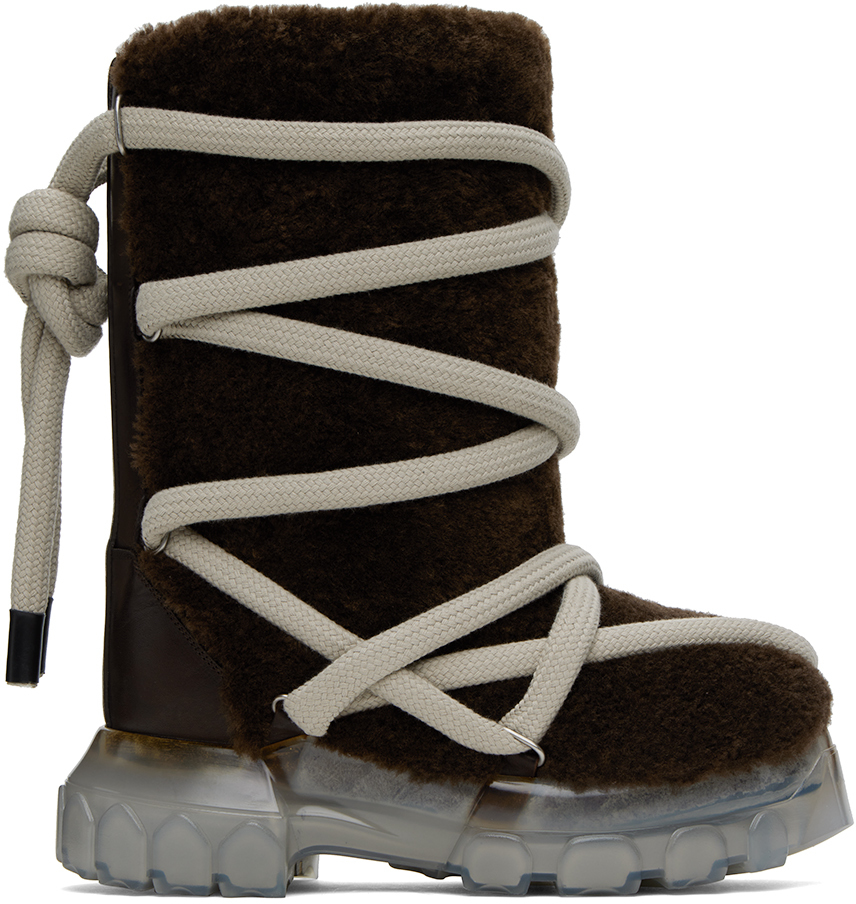 Rick Owens: Brown Lunar Tractor Shearling Boots | SSENSE