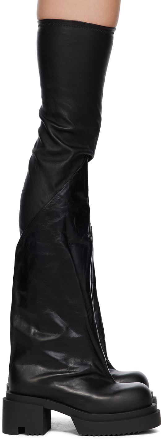 Rick Owens Flared Bogun Thigh-high Boots In Black | ModeSens