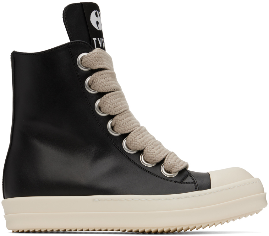 Rick Owens Ssense Exclusive Black Tvhkb Edition Jumbo Lace Sneakers In 911 Black/milk