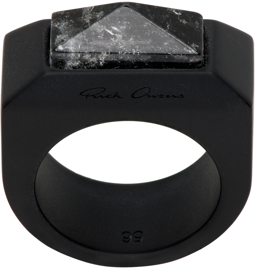 Black Crystal Pyramid Ring by Rick Owens on Sale