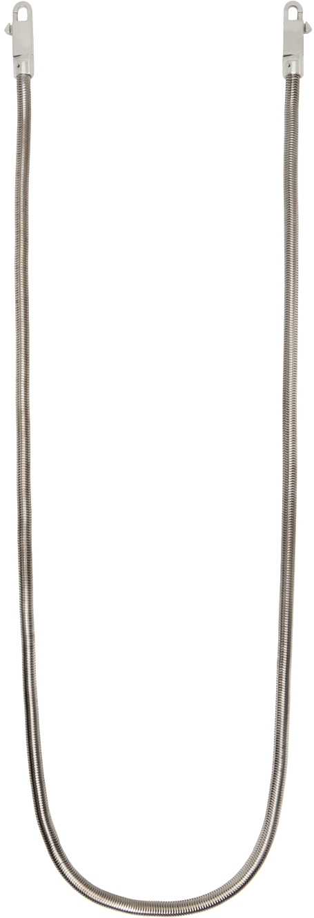 Rick Owens: Silver Crossbody Snake Chain Necklace | SSENSE