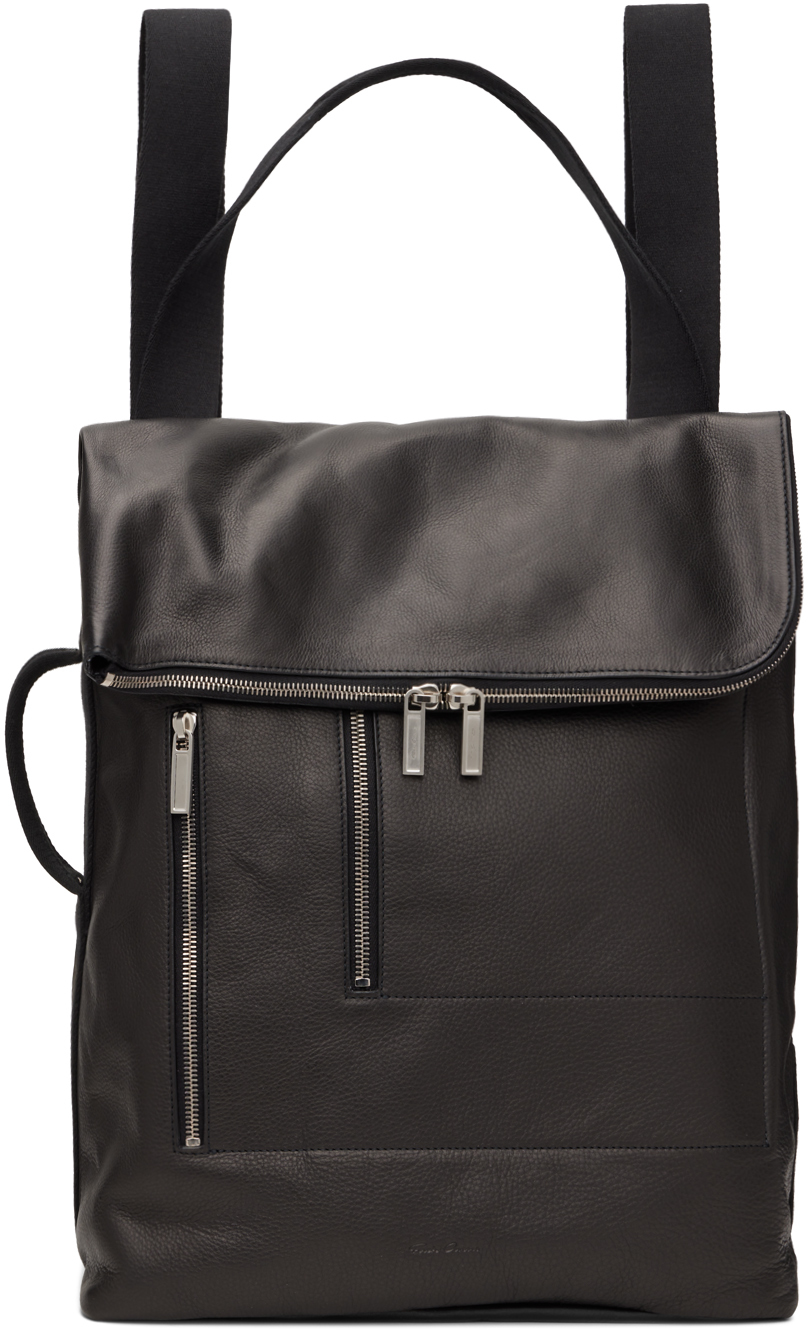 Shop Rick Owens Black Leather Cargo Backpack In 0909 Black/black