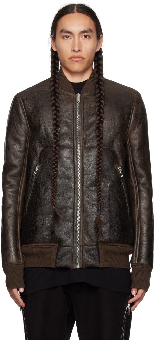Rick Owens: Brown Classic Flight Leather Jacket | SSENSE