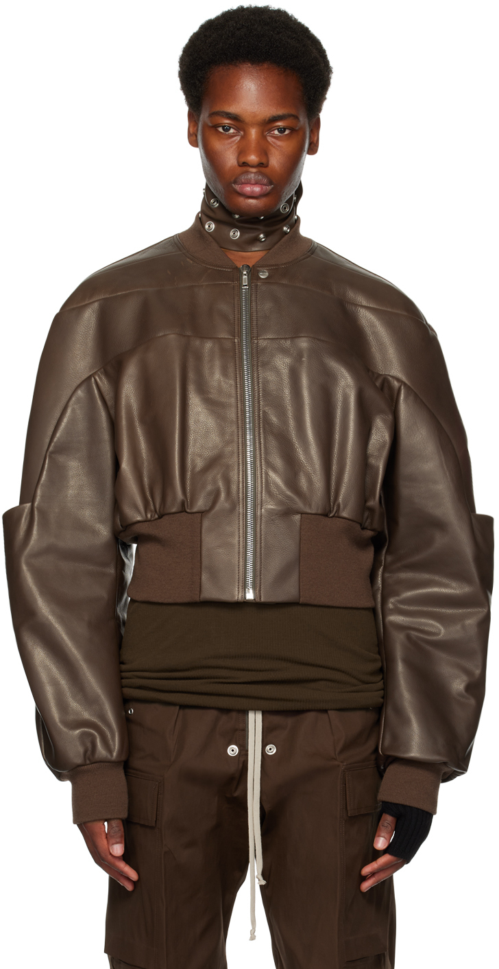 Rick Owens Brown Girdered Leather Jacket In 04 Brown