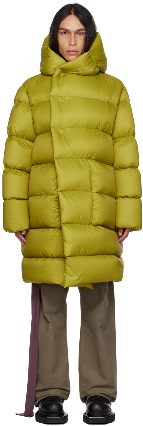 Yellow Hooded Down Coat by Rick Owens on Sale