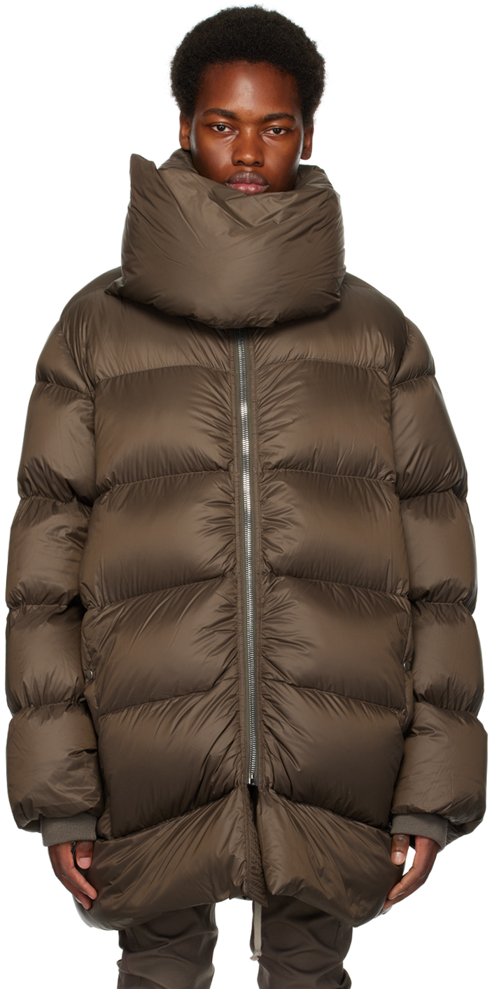 Rick Owens High Neck Mountain Down Jacket In Dust