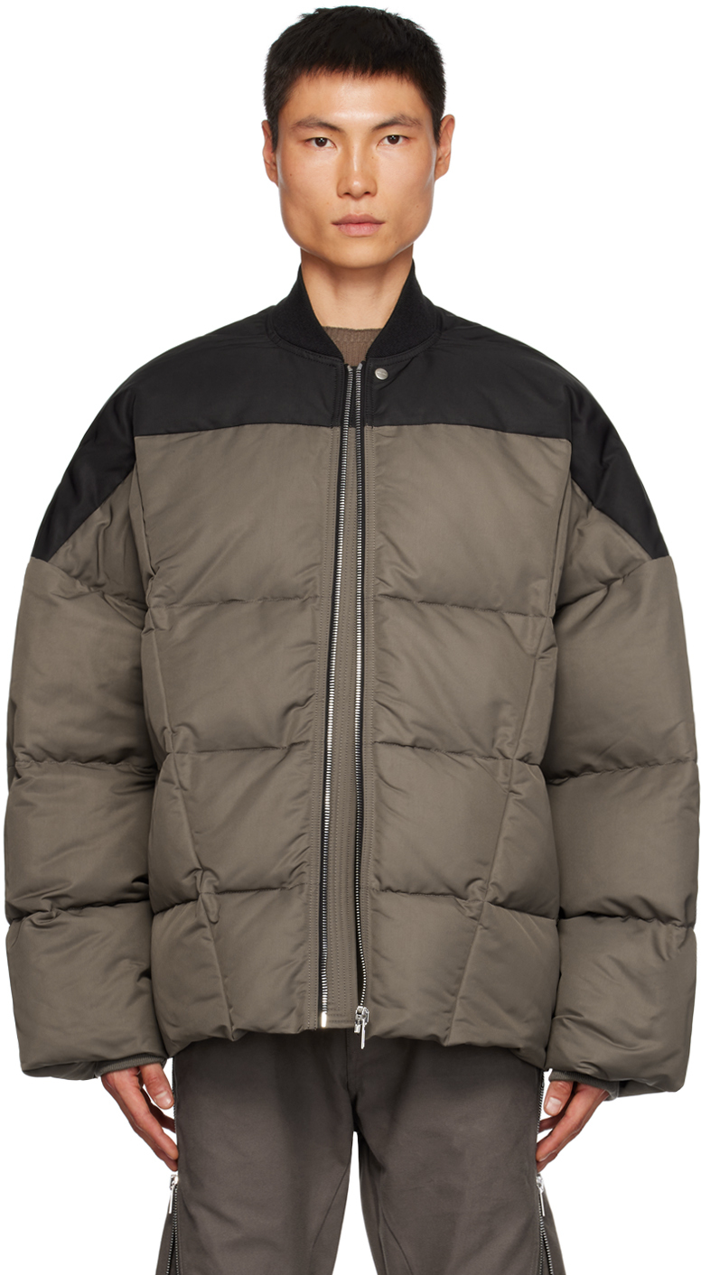 Gray & Black Paneled Down Jacket by Rick Owens on Sale