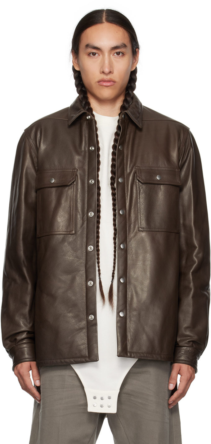 Shop Rick Owens Brown Padded Leather Jacket In 04 Brown