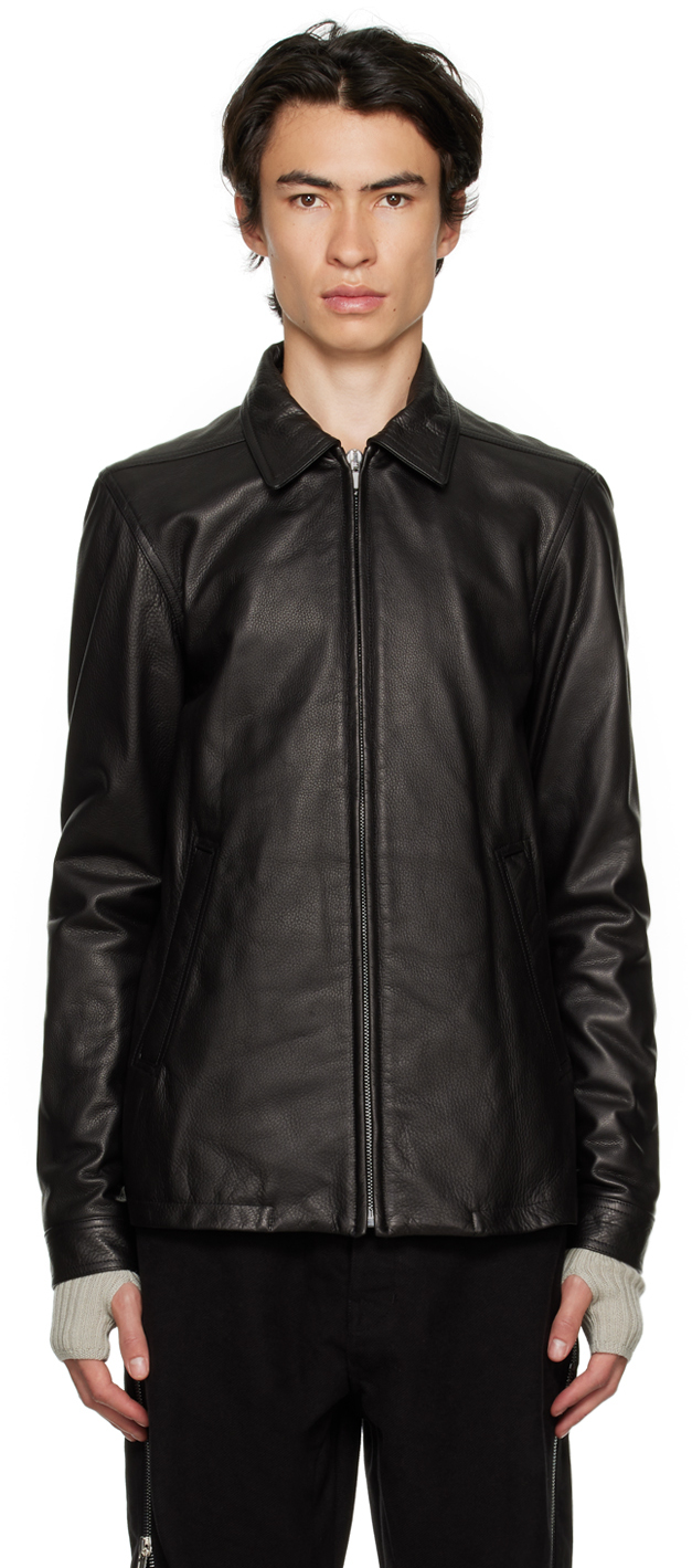 Black Brad Leather Jacket by Rick Owens on Sale
