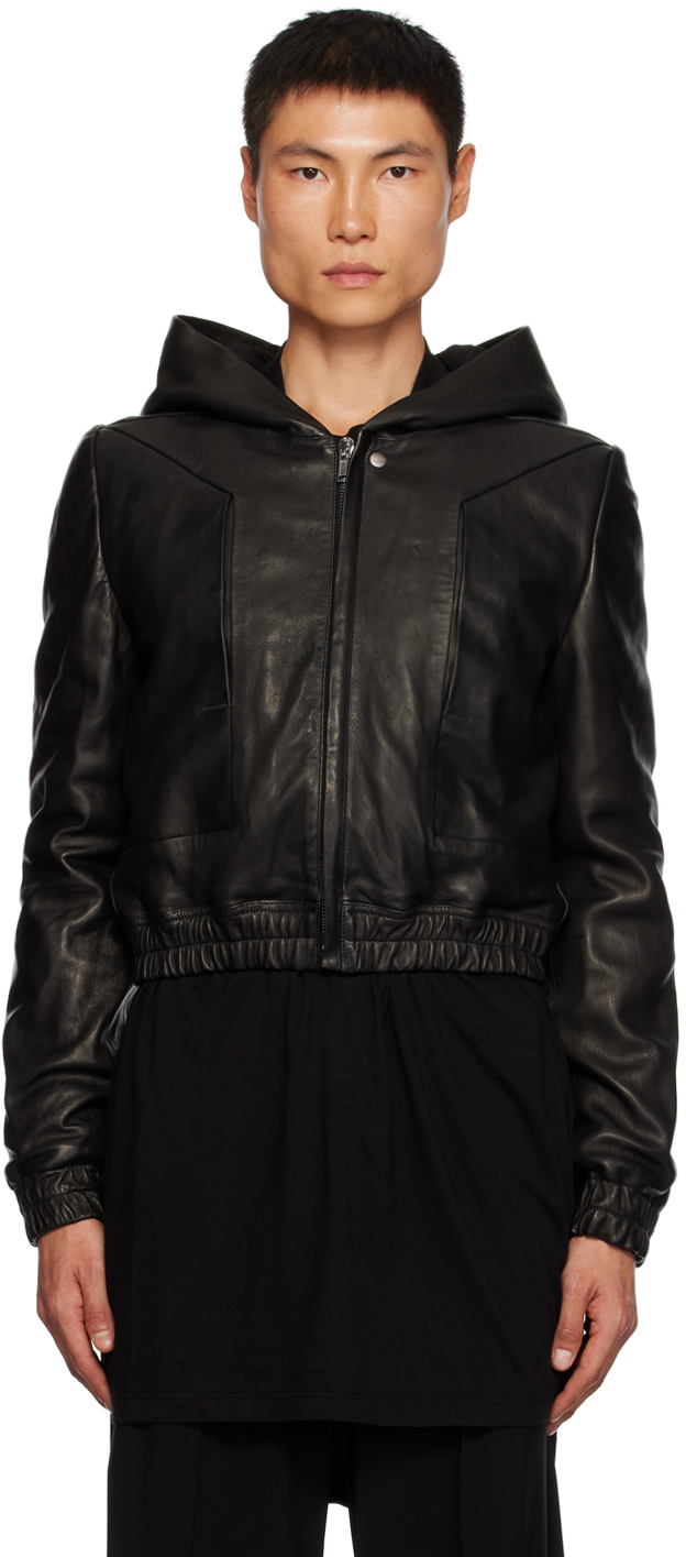 Black Edfu Leather Jacket by Rick Owens on Sale