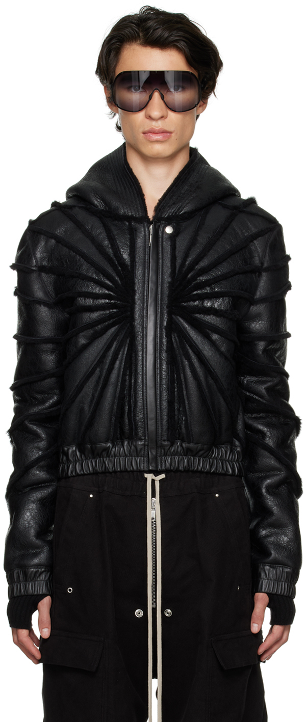Black Hooded Shearling Jacket