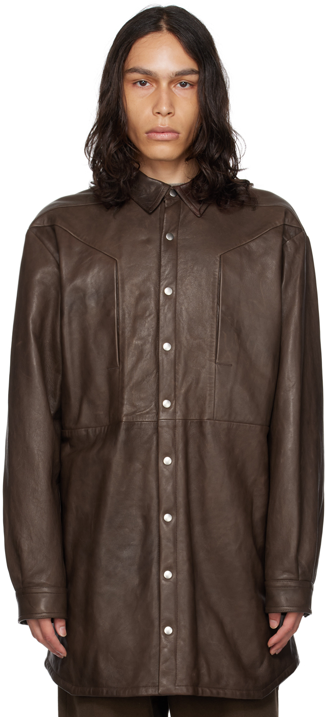 Rick Owens Brown Jumbo Fogpocket Leather Jacket In 04 Brown