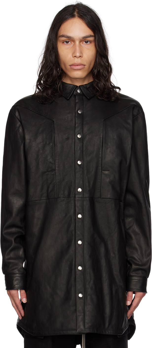 Rick Owens Black Jumbo Fogpocket Leather Jacket In 09 Black