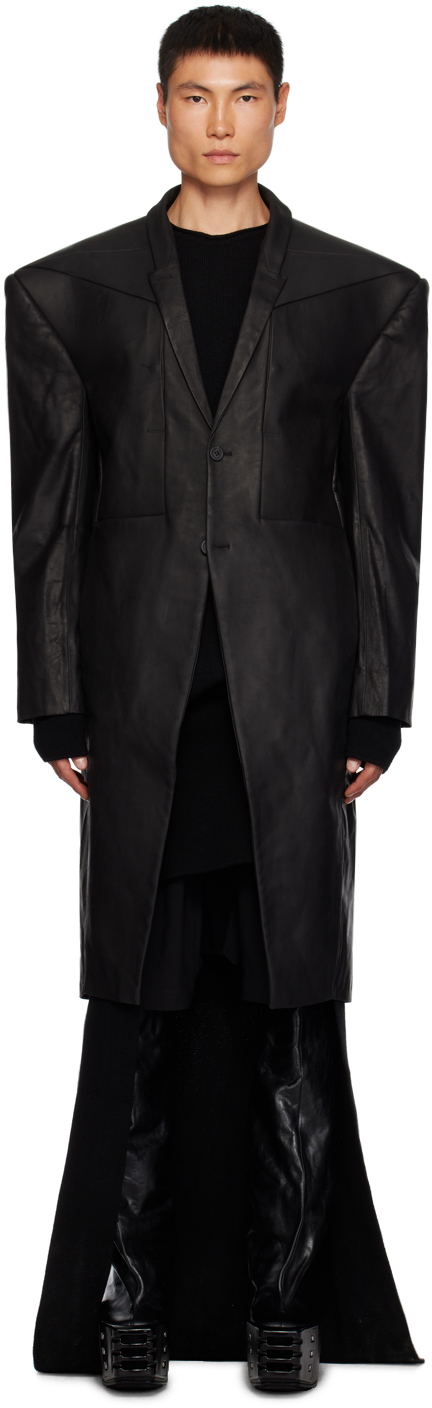 Rick Owens Black Edfu Leather Coat
