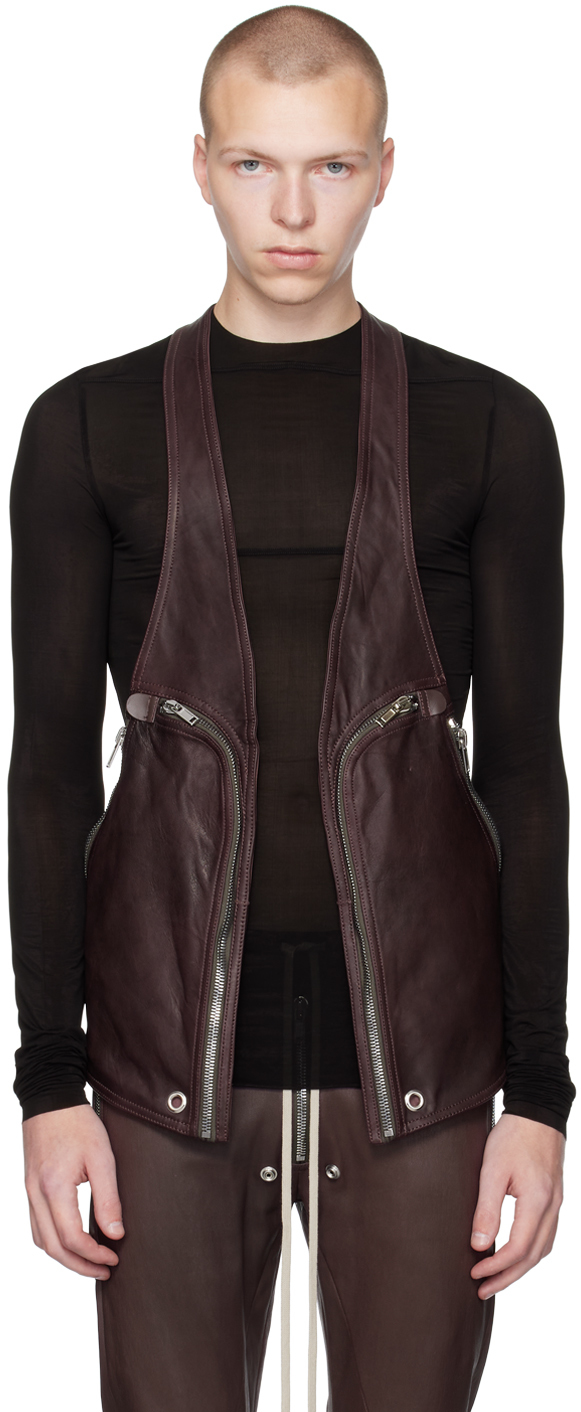 Brown Bauhaus Leather Vest by Rick Owens on Sale