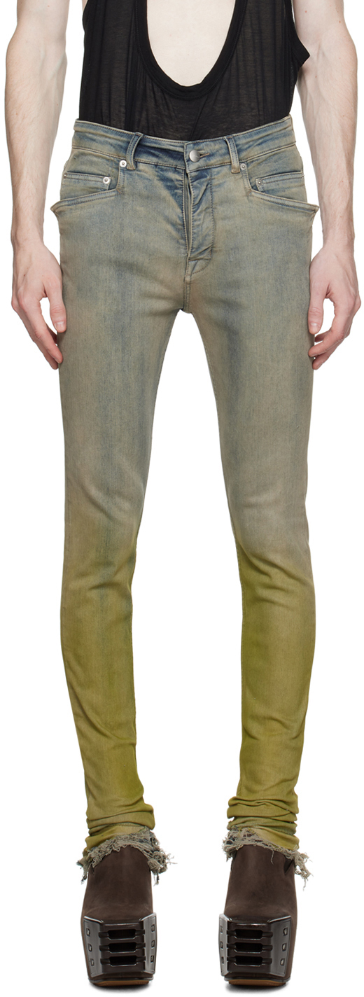 Rick Owens Off-white & Yellow Tyrone Cut Jeans In 0832d Pearl/acid Deg