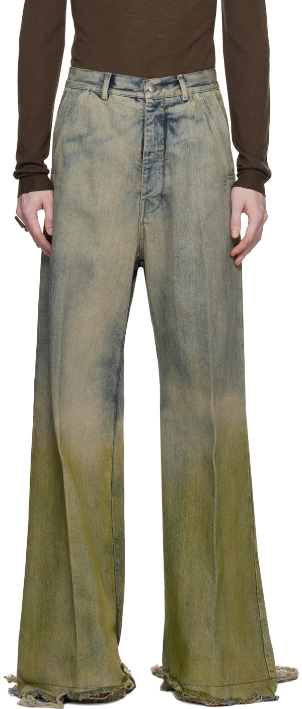 Rick Owens Off-white & Yellow Tailored Belas Jeans In 0832d Pearl/acid Deg