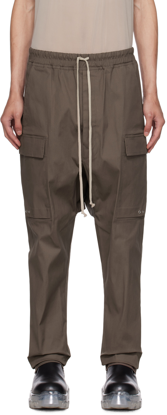 Rick Owens Grey Long Cargo Trousers In 34 Dust