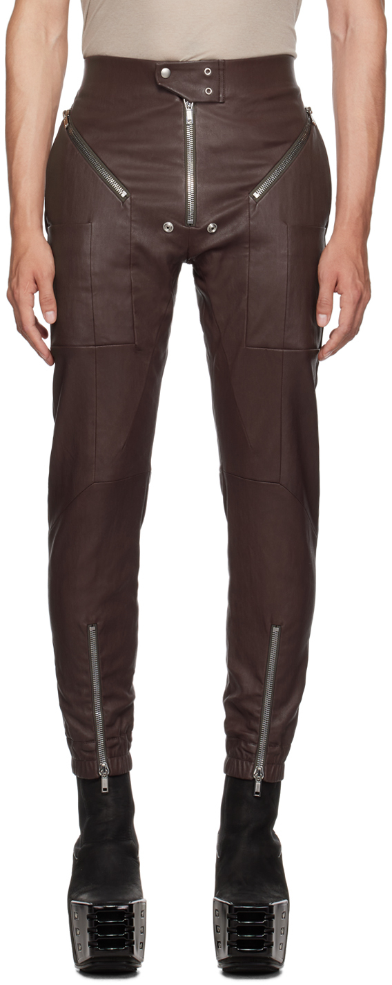 Rick Owens Purple Easy Strobe Leather Cargo Pants In 33 Amethyst