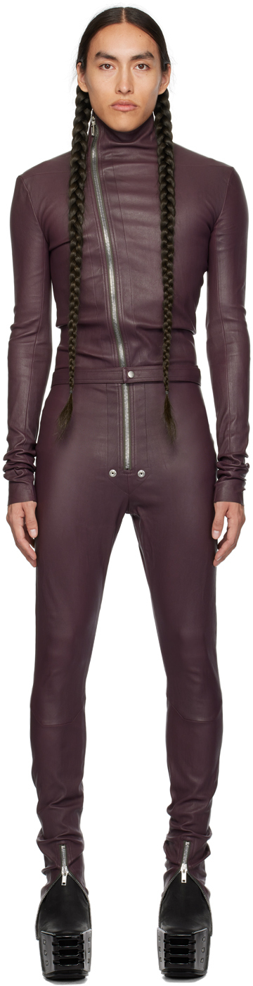 Rick Owens Purple Gary Leather Jumpsuit In 33 Amethyst