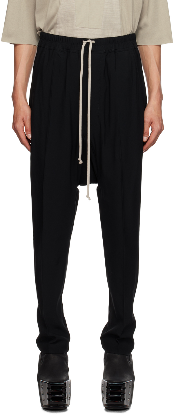 Black Drawstring Trousers by Rick Owens on Sale