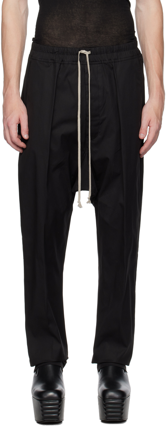 Black Drawstring Long Trousers by Rick Owens on Sale