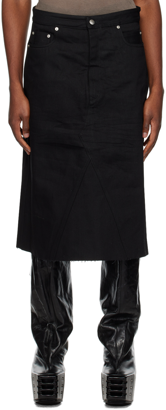 RICK OWENS BLACK GODET DENIM SKIRT