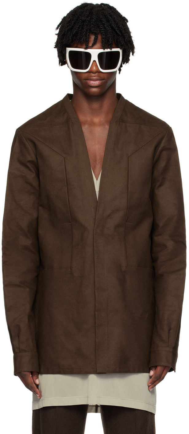 Brown Secret Larry Shirt by Rick Owens on Sale