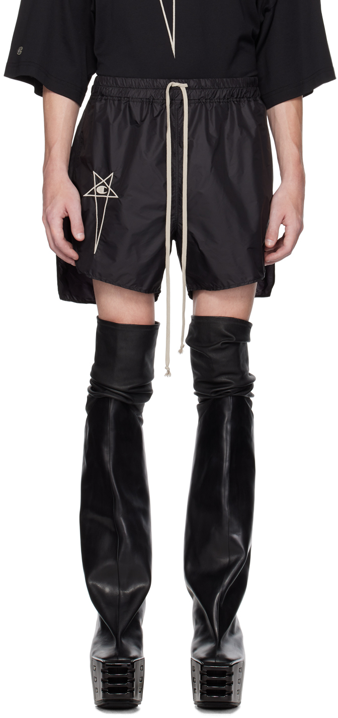 Black Champion Edition Dolphin Shorts by Rick Owens on Sale