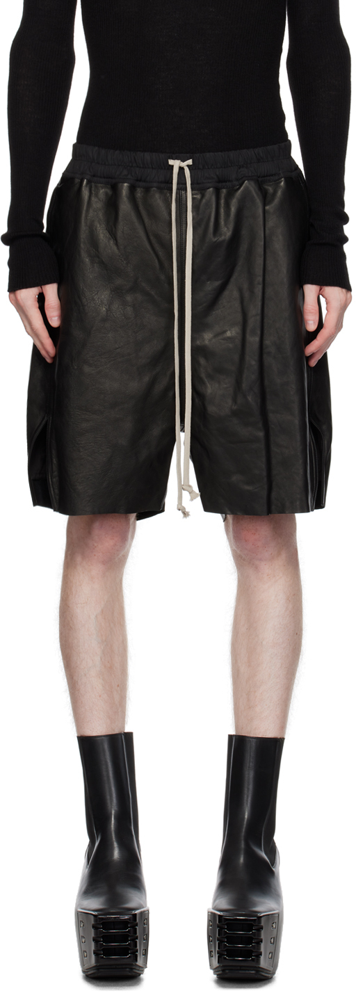 Rick Owens: Black Boxer Leather Shorts | SSENSE