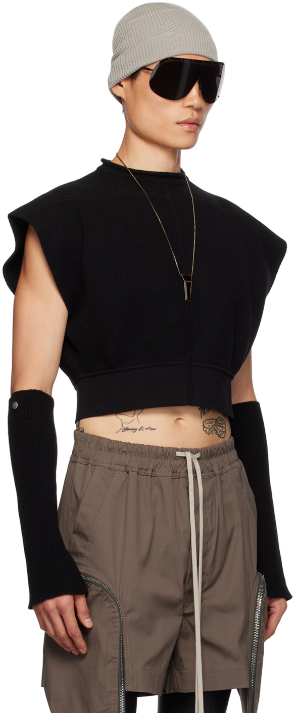 Rick Owens Black Cropped Sweater In 09 Black