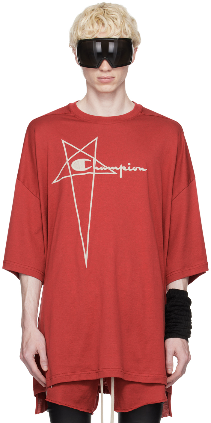 Rick Owens Red Champion Edition Tommy T-shirt In 73 Carnelian