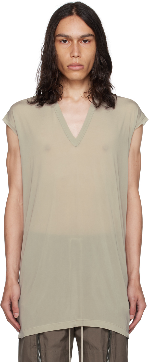 Rick Owens Off-white Deep V-neck T-shirt In 08 Pearl