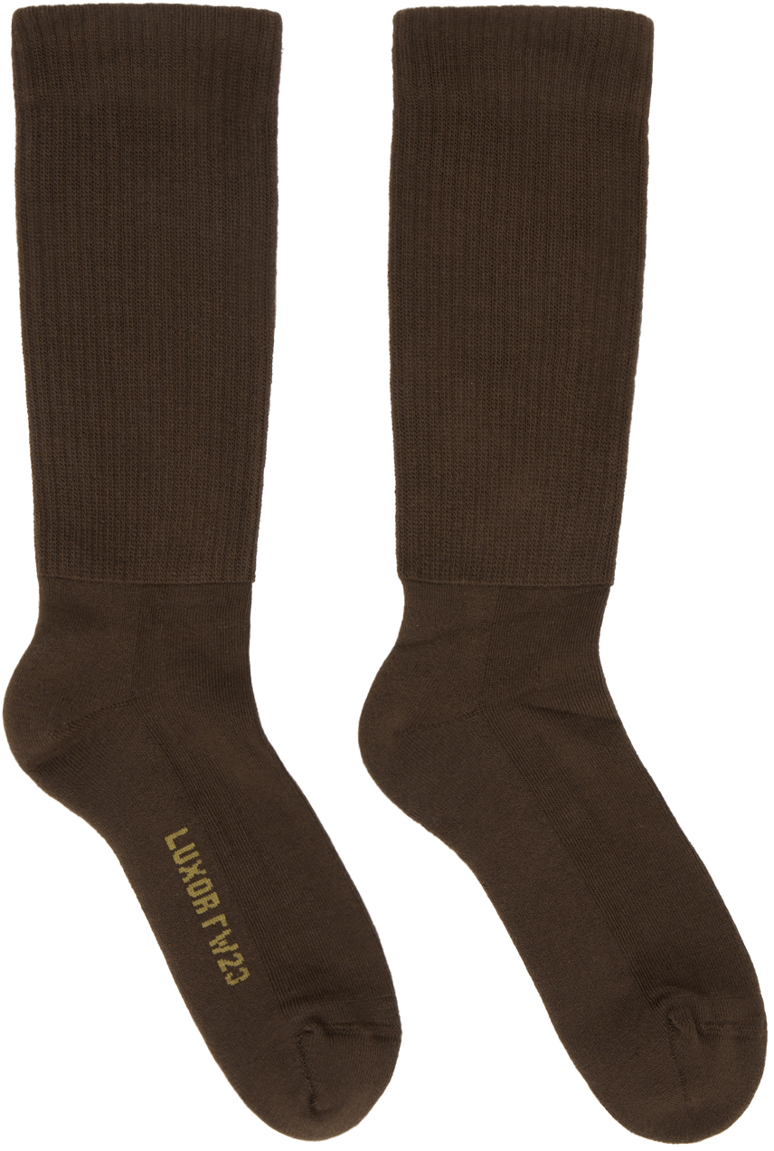 Rick Owens Brown Logo Socks In 0432 Brown/amethyst