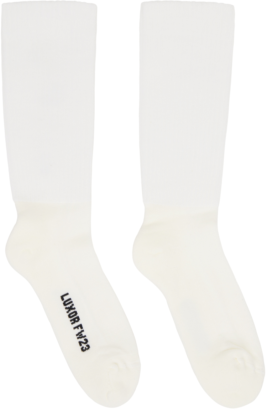 Rick Owens Off-white & Black Logo Socks In 119 Milk/black