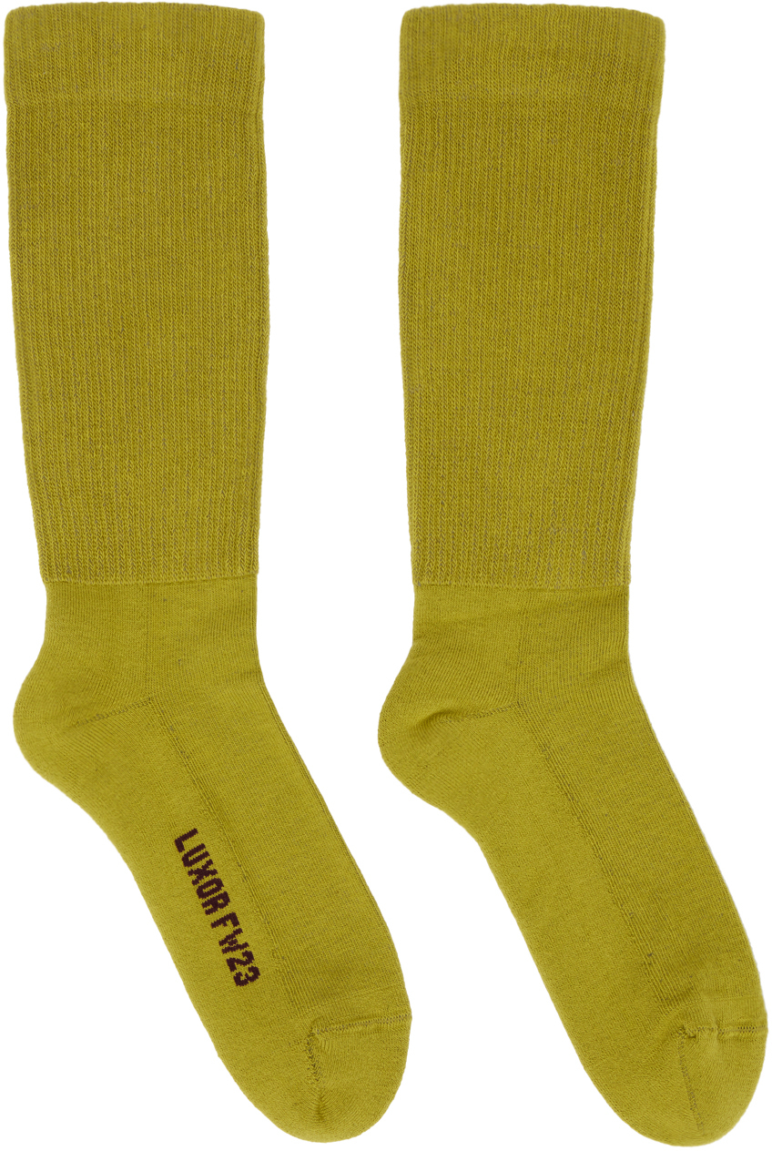 Rick Owens Yellow Logo Socks In 3233 Acid/amethyst