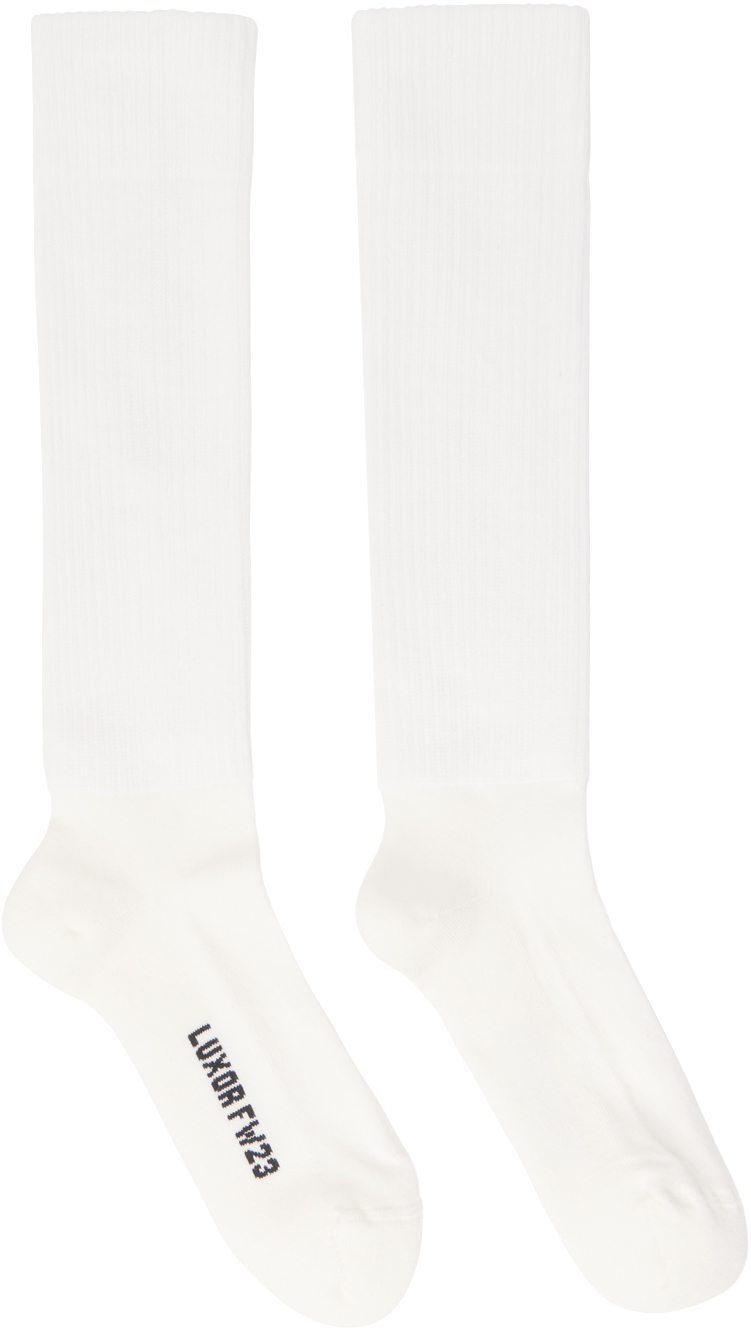 Rick Owens Off-white Knee High Socks In 119 Milk/black