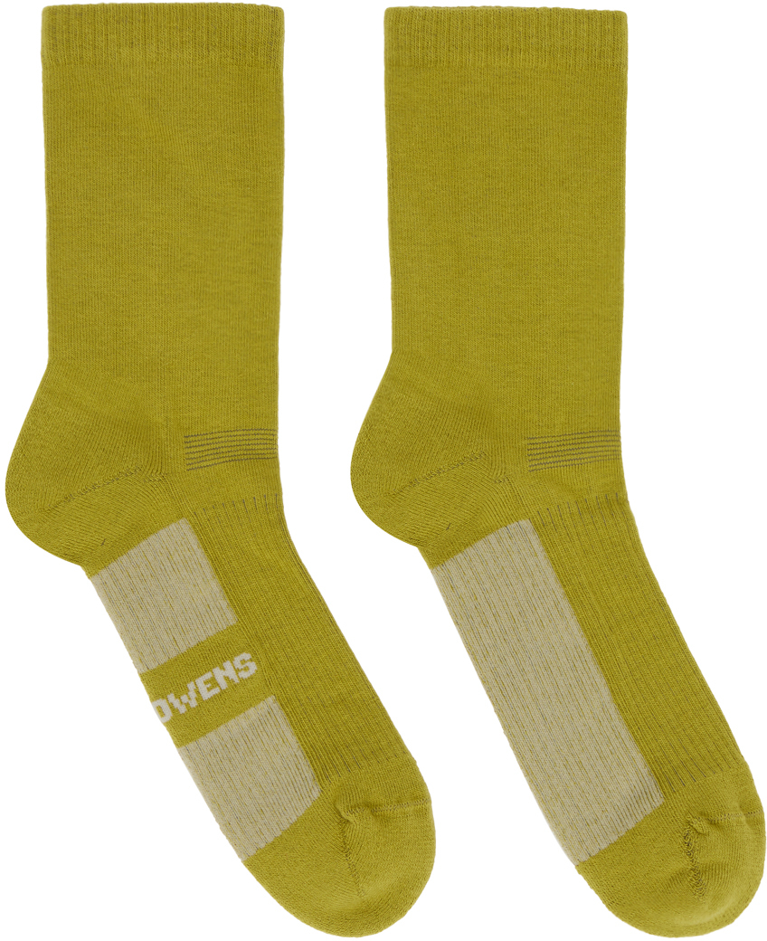 Rick Owens Yellow & Off-white Glitter Socks In 3208 Acid/pearl