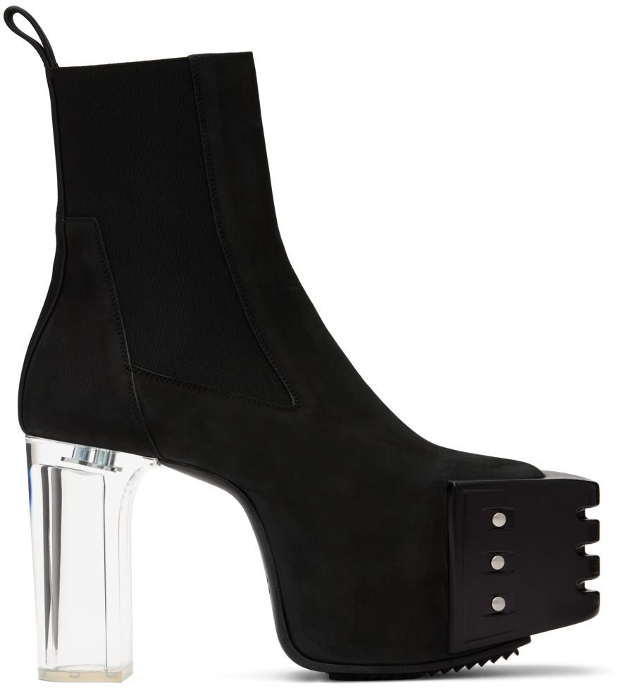 Rick Owens Black Grill Chelsea Boots In 90 Black/clear