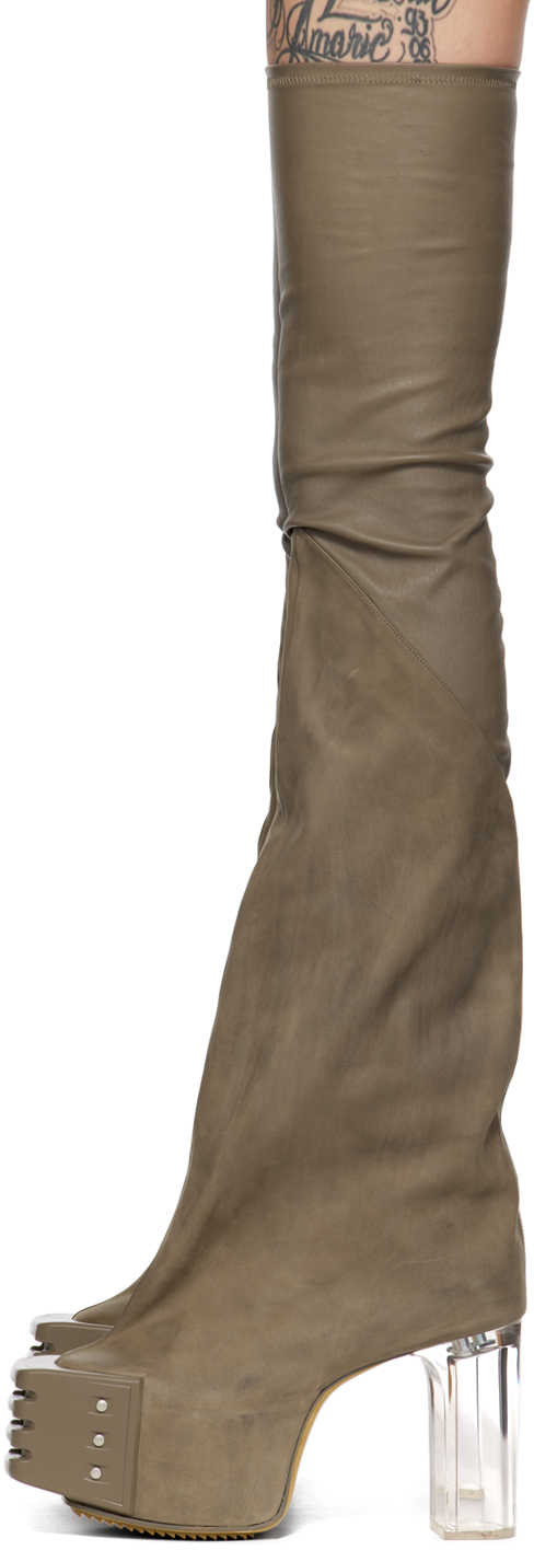 Rick Owens Gray Flared Platform Boots In 340 Dust/clear