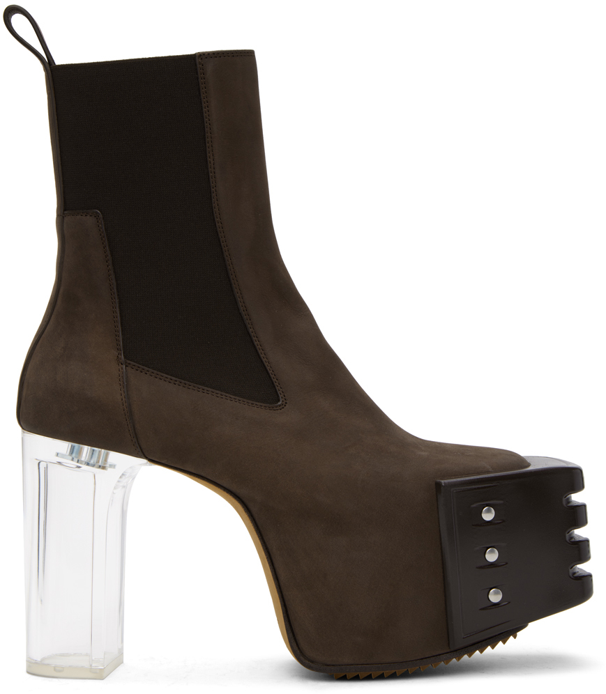 Rick Owens Brown Grilled Chelsea Boots In 40 Brown/clear