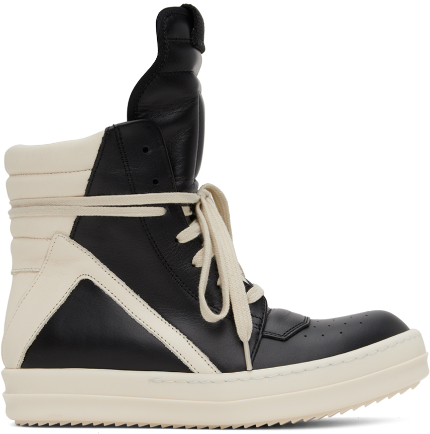 Rick Owens Black Geobasket Sneakers In 911 Black/milk/milk