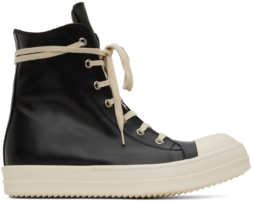 Rick Owens Jumbo Laces High Top Leather Sneakers in Black for Men