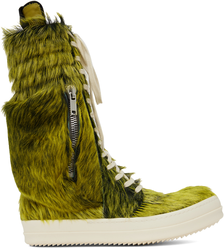 Rick Owens Geobasket Calf Hair And Leather High-top Sneakers In Green