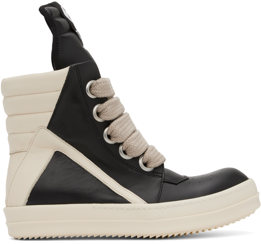 Rick Owens Ssense Exclusive Black Tvhkb Edition Geobasket Sneakers In 911 Black/milk