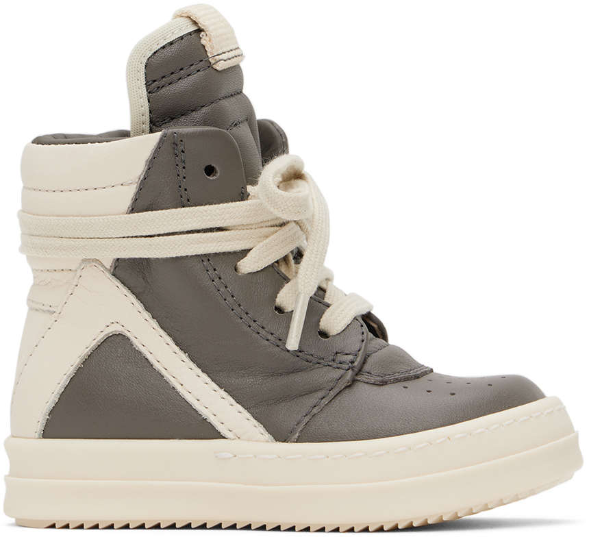 Baby Gray & Off-White Geobasket Sneakers by Rick Owens on Sale