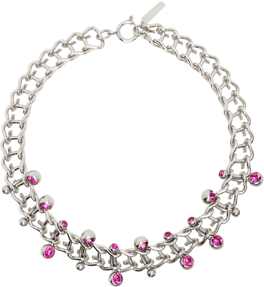 Justine Clenquet Ssense Exclusive Silver & Pink Mindy Necklace In Fuchsia