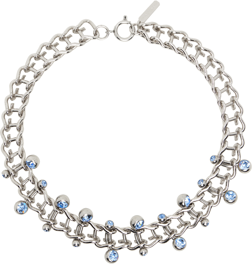 Justine Clenquet Ssense Exclusive Silver & Blue Mindy Necklace In Denim Blue