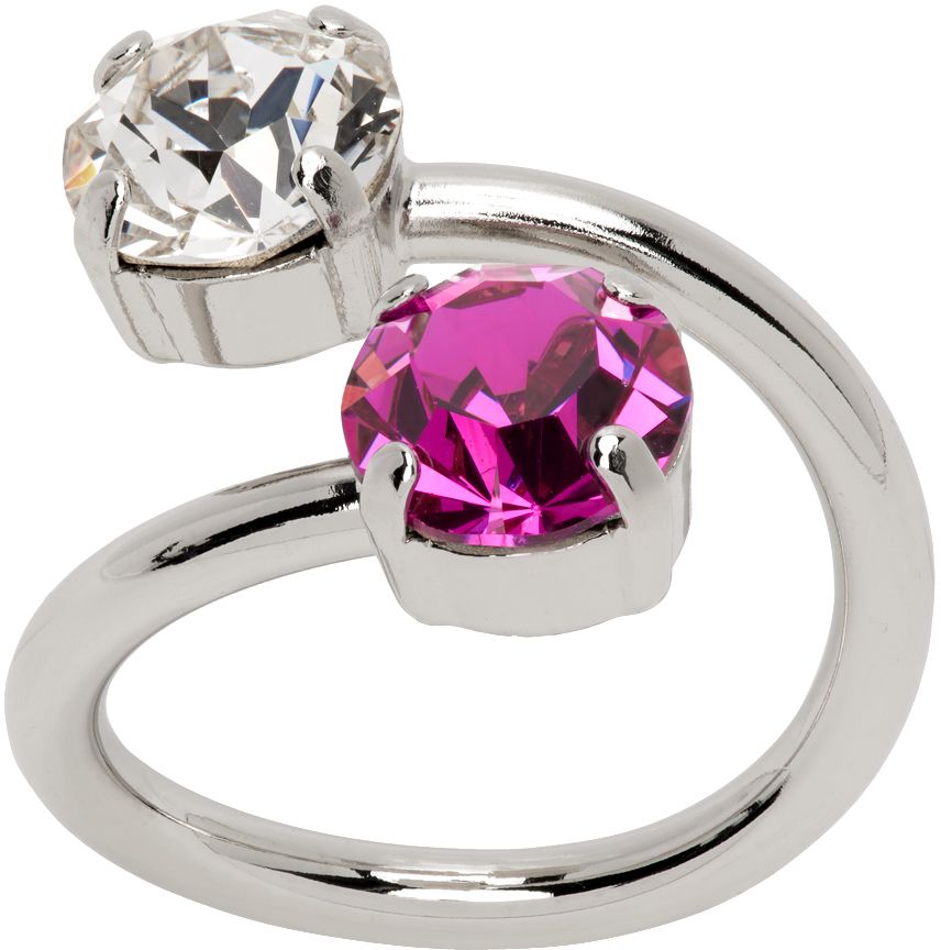 Justine Clenquet Silver Chris Ring In Fuchsia/crystal