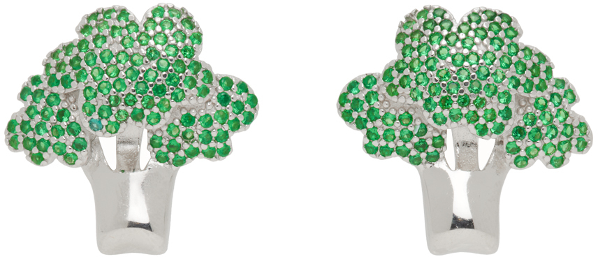 Silver & Green Broccoli Earrings